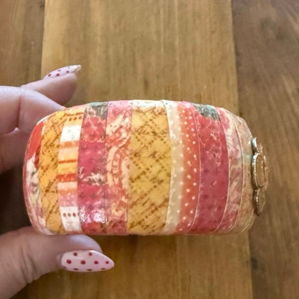Vintage Decoupage‑Style Bangle • Multicolor Stripes & Floral Medallion - Picture 4 of 9